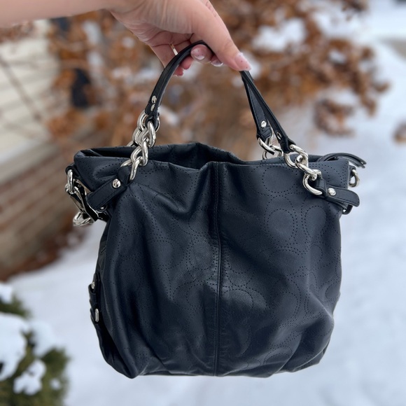 Coach Brooke Black Leather Convertible Bag w/ Perforated C 🖤 - Picture 3 of 10